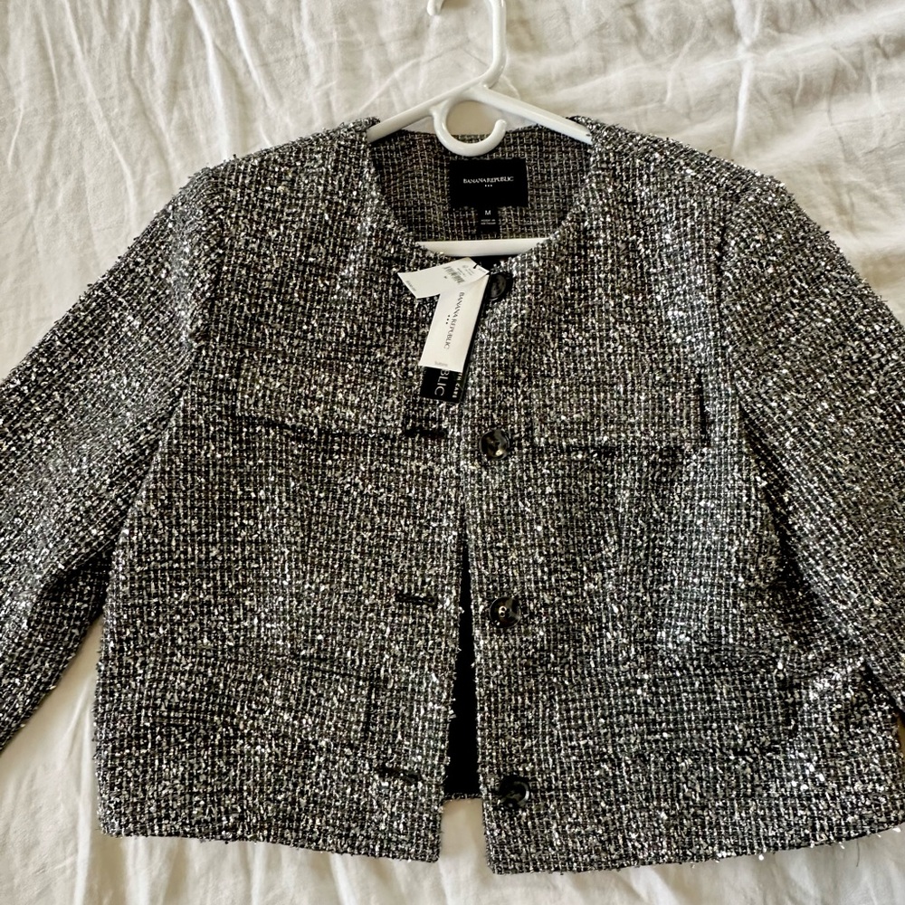 Banana Republic Black and Silver Women's tweed Jacket